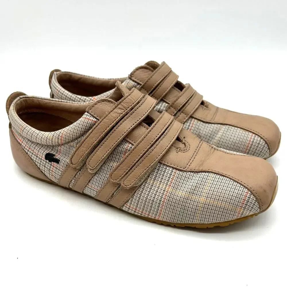 Lacoste Mystere Leather Sneakers Tan Plaid HoundstoothSize 7.5 EU 39 Preppy